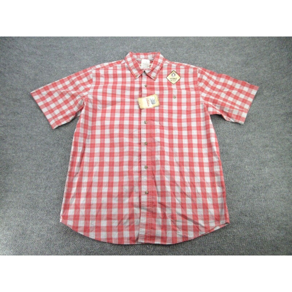 Wrangler Mens Shirt Regular Red Plaid Rugged Wear NWT Short Sleeve Button Down L